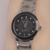 Silver Chain Womans Watch Black Dial